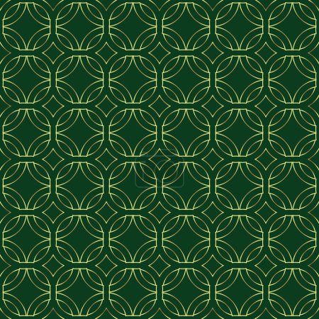vector, sin costuras, geométrico, oriente patrón de líneas de oro stile sobre fondo verde oscuro. Ilustración vectorial