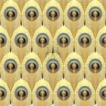 Modèle de plume de paon en or moderne abstrait, géométrique et vertical pour des projets glamour vintage. Illustration vectorielle