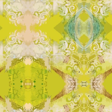 Texture géométrique vectorielle d'ornements baroques vieillis en motif damassé. Ornements de feuilles classiques sur fond gris abstrait beige, jaune. Pour les conceptions de style oriental, textiles de décoration à la maison, literie
