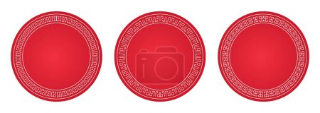 Illustration for Collection of Chinese New Year circle frames. line vector isolated on white background. design for decorating posters, greeting cards, social media. - Royalty Free Image