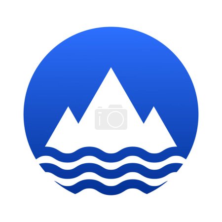 Illustration for Minimalistic abstract geometric sign of three mountains and water waves - Royalty Free Image