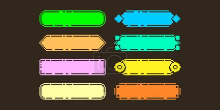 Ilustración de 1bit vacío juego usuario horizontal multicolor interfaz marcos en pixel art retro platformer estilo - Imagen libre de derechos