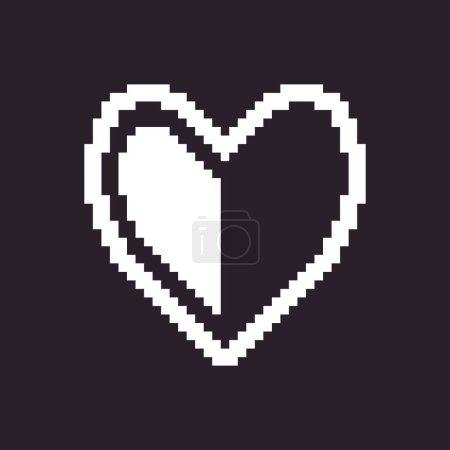 black and white simple flat 1bit pixel art abstract heart half filled inside icon