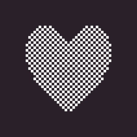 Téléchargez les illustrations : Noir et blanc simple plat 1bit pixel art abstrait pointillé demi-ton coeur icône - en licence libre de droit