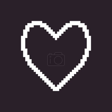 black and white simple flat 1bit pixel art abstract heart shape frame icon