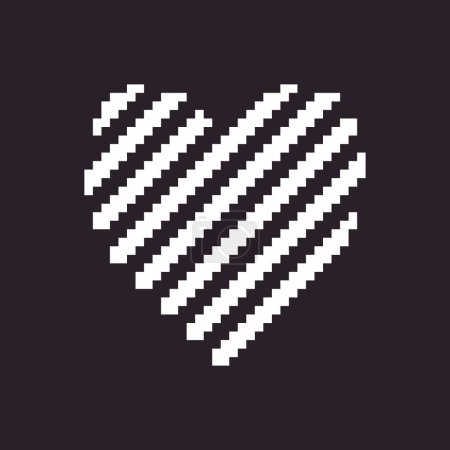 Schwarz-weiß einfache flache 1bit Pixel Kunst abstrakte diagonale Linien gestreiftes Herz-Symbol