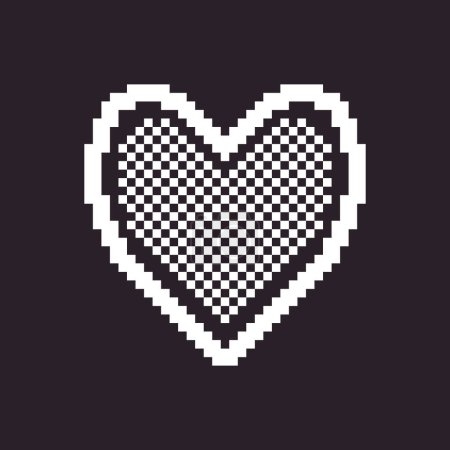 Illustration for Black and white simple flat 1bit pixel art abstract dotted inside heart icon - Royalty Free Image