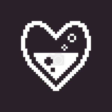 black and white simple flat 1bit pixel art abstract heart half filled with magical liquid icon
