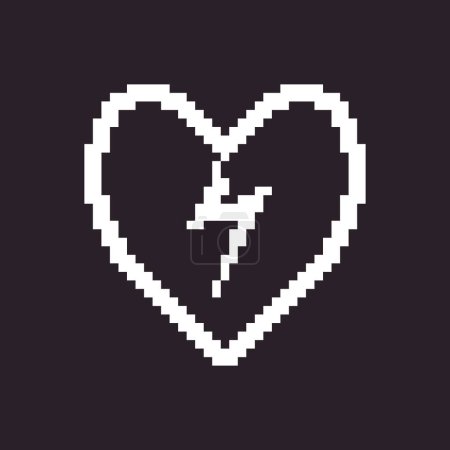 black and white simple flat 1bit pixel art abstract lightning in the heart icon