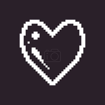 black and white simple flat 1bit pixel art abstract soap bubble heart icon
