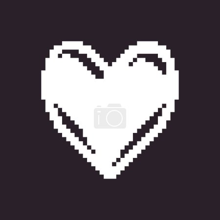 black and white simple flat 1bit pixel art abstract scratched heart icon