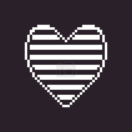 black and white simple flat 1bit pixel art abstract striped heart icon