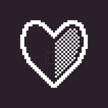 Téléchargez les illustrations : Noir et blanc simple 1bit pixel art coeur abstrait avec demi-icône pointillée - en licence libre de droit