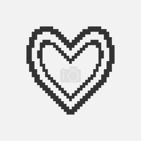 black and white simple flat 1bit pixel art abstract heart frame in heart icon