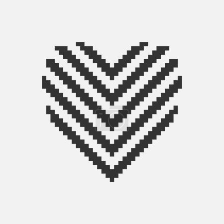 black and white simple flat 1bit pixel art abstract arrow down striped heart icon