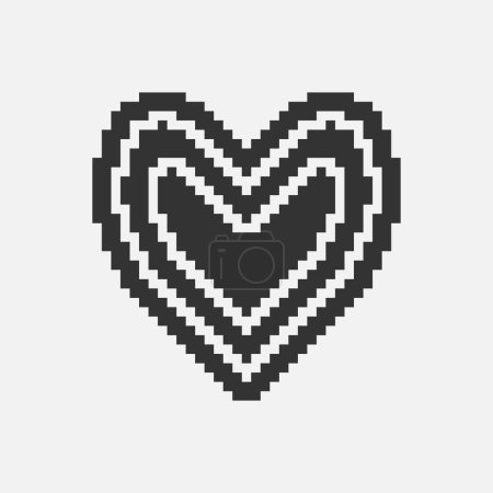 black and white simple flat 1bit pixel art abstract heart in heart icon