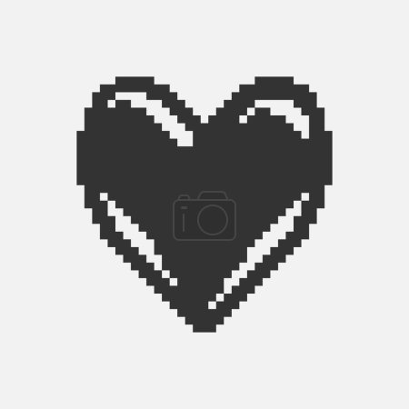 black and white simple flat 1bit pixel art abstract scratched heart icon