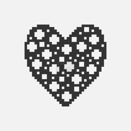 black and white simple flat 1bit pixel art abstract heart made of round holes icon