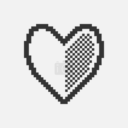 Illustration for Black and white simple flat 1bit pixel art abstract heart with dotted half icon - Royalty Free Image