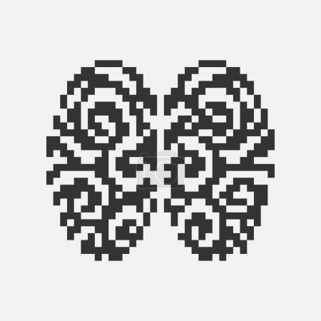 Schwarz-weiß einfaches 1-Bit-Pixel-Kunstsymbol für künstliche Intelligenz. menschliches Gehirn