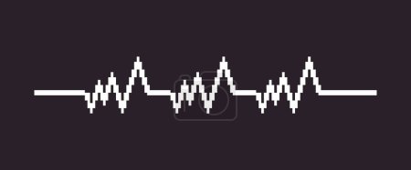 Schwarz-weiß einfache flache 1bit-Vektorpixelkunst der Herzschlag-Kardiogrammlinie