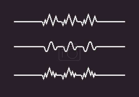 Illustration for Black and white simple flat 1bit vector pixel art set of heartbeat cardiogram lines - Royalty Free Image