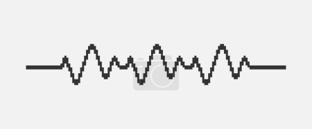 Téléchargez les illustrations : Pixel vectoriel plat simple noir et blanc 1bit art de la ligne de cardiogramme de battement de coeur - en licence libre de droit