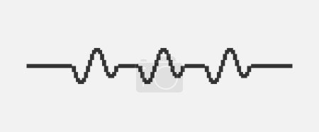black and white simple flat 1bit vector pixel art of heartbeat cardiogram line