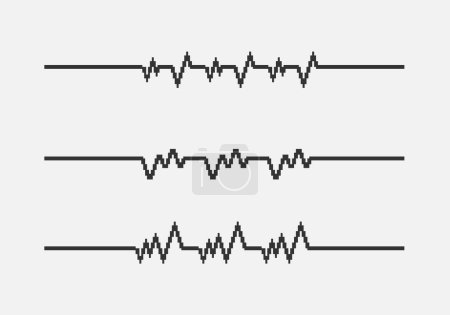 Illustration for Black and white simple flat 1bit vector pixel art set of heartbeat cardiogram lines - Royalty Free Image