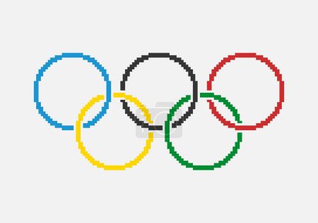 Téléchargez les illustrations : Pixel art vectoriel plat simple et coloré de cinq anneaux olympiques. emblème des Jeux Olympiques - en licence libre de droit