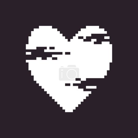 Schwarz-weiß einfache flache 1bit-Vektor-Pixel-Ikone des abstrakten Herzens mit Chips an den Seiten