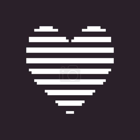 noir et blanc simple vecteur 1bit pixel art icône de coeur rayé abstrait