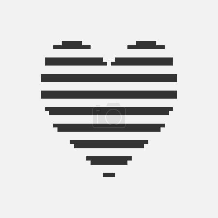 Schwarz-weiß einfache flache 1bit Vektor Pixel Kunst Ikone des abstrakten gestreiften Herzens