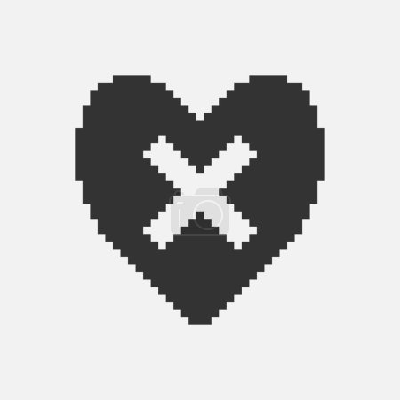 Ilustración de Blanco y negro simple plano 1bit pixel vector icono de arte de corazón abstracto con cancelar cruz - Imagen libre de derechos