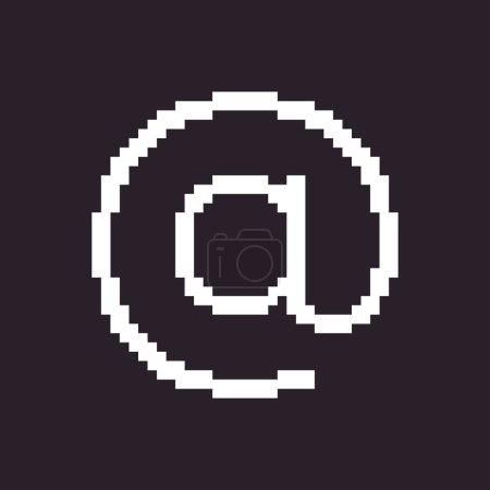 black and white simple flat 1bit vector pixel art icon of round commercial at symbol