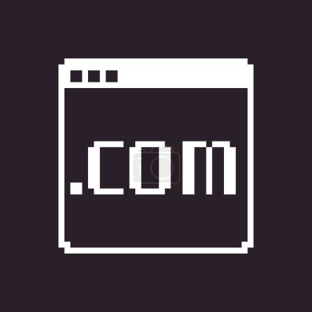black and white simple flat 1bit vector pixel art icon of browser window with the inscription .com