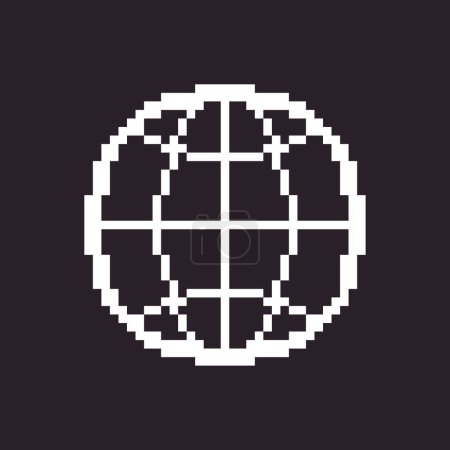 black and white simple flat 1bit vector pixel art icon of round abstract globe