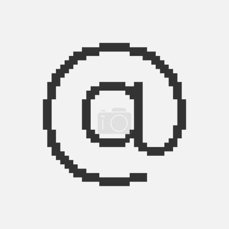 black and white simple flat 1bit vector pixel art icon of round commercial at symbol