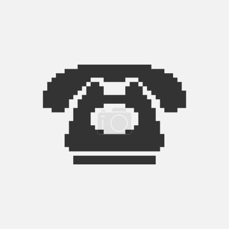 black and white simple flat 1bit vector pixel art icon of landline phone