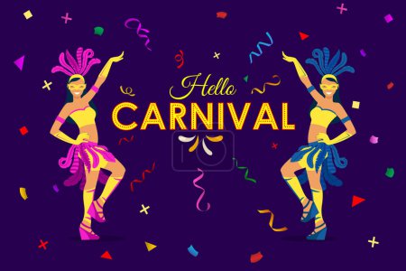 Hello Carnival with dancers premium vector illustration