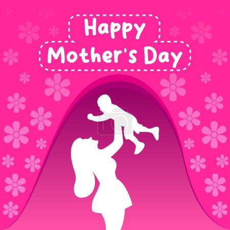 Ilustración de Banner del Día de las Madres Felices con ilustración vectorial madre e hijo - Imagen libre de derechos