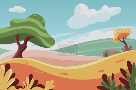 Foto de Grassland dibujos animados estilo paisaje prima vector ilustración - Imagen libre de derechos