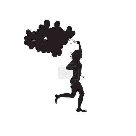 Foto de Persona feliz corriendo con globos silueta vector ilustración - Imagen libre de derechos