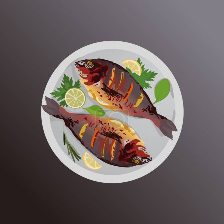 Foto de Mariscos sabroso pescado frito vector ilustración - Imagen libre de derechos