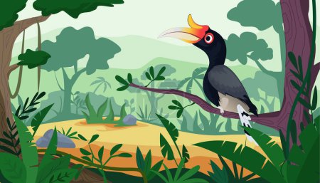 Foto de Hornbill en Rainforest vector ilustración de arte - Imagen libre de derechos