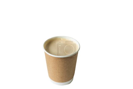 Photo for Brown cardboard cup with cappuccino coffee drink. Isolate. - Royalty Free Image