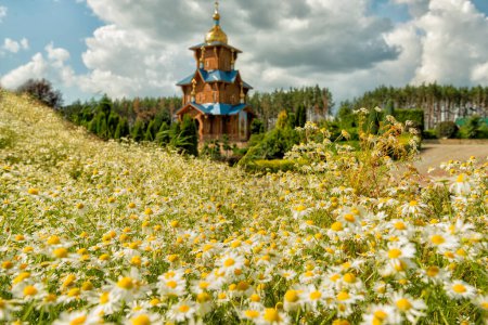 Photo for Convent in Ukraine. Orthodox Church and lush flowering of daisies in the meadowConvent of the Athos Icon of the Mother of God in the Kipyachee tract - Royalty Free Image