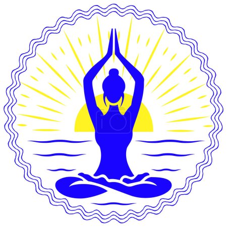 Yoga - Meditation in the lotus position against the background of the rising sun. the emblem of yoga.