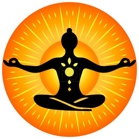Yoga - Meditación en posición de loto sobre el fondo del sol naciente. el emblema del yog