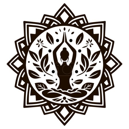 Yoga - Meditación en posición de loto sobre el fondo del sol naciente. el emblema del yoga